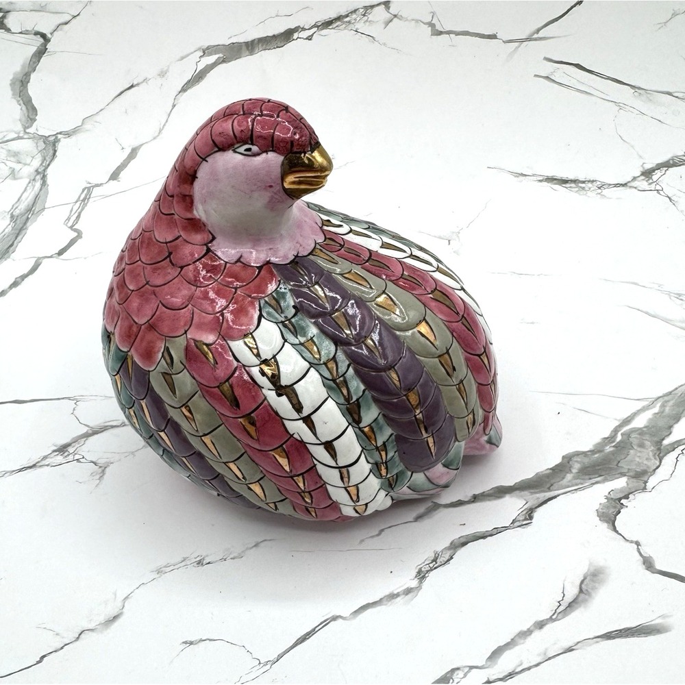 Toyo Ceramic Multicolor Quail Partridge Gold Accents 1960s MCM Vintage Regency